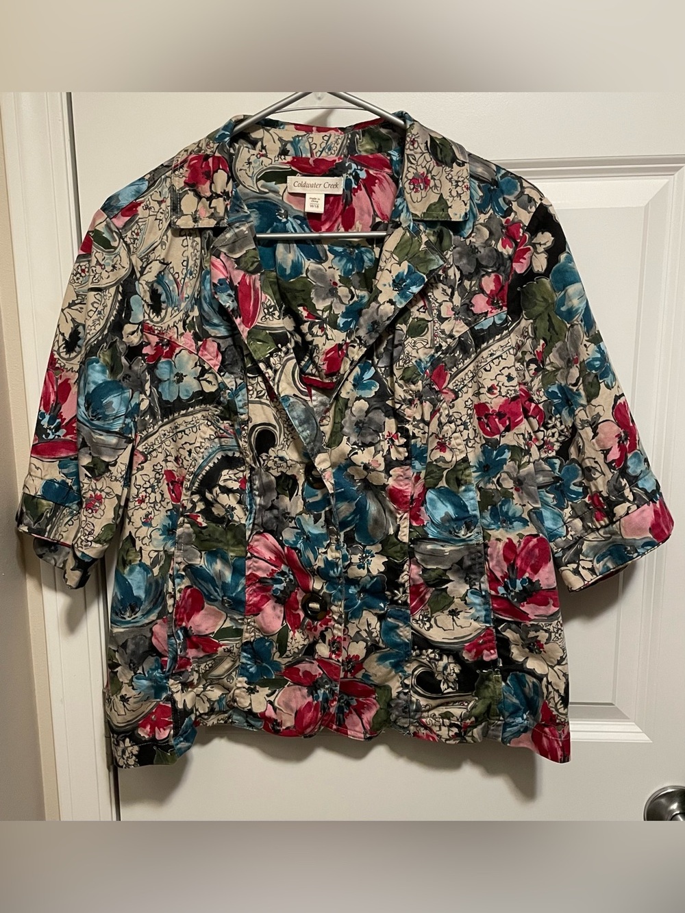 Coldwater Creek Watercolor Floral Short Sleeve Blazer Jacket Plus Size W18 EUC